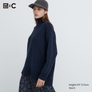 Chandails Uniqlo Soft Knit High Neck Long-Sleeve Femme Bleu Marine | 2456313