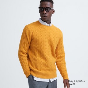 Chandails Uniqlo Souffle Yarn Cable Crew Neck Homme Jaune | 9219723
