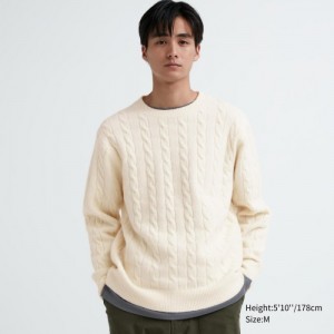 Chandails Uniqlo Souffle Yarn Cable Crew Neck Long-Sleeve Femme Blanche | 111619