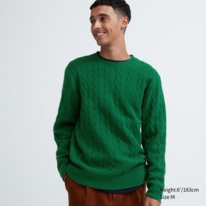 Chandails Uniqlo Souffle Yarn Cable Crew Neck Long-Sleeve Femme Vert | 2365882