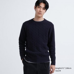 Chandails Uniqlo Souffle Yarn Cable Crew Neck Homme Bleu Marine | 2329511