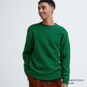 Chandails Uniqlo Souffle Yarn Cable Crew Neck Homme Vert | 3437416