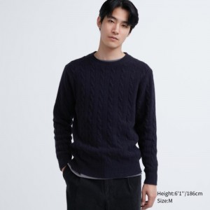 Chandails Uniqlo Souffle Yarn Cable Crew Neck Long-Sleeve Femme Bleu Marine | 7788585