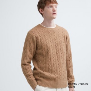 Chandails Uniqlo Souffle Yarn Cable Crew Neck Homme Beige | 2006325