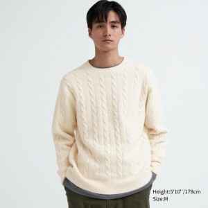Chandails Uniqlo Souffle Yarn Cable Crew Neck Homme Blanche | 1505863