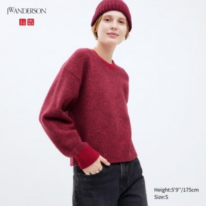 Chandails Uniqlo Souffle Yarn Crew Neck Long-Sleeve Femme Rouge | 9627038