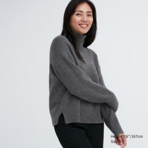 Chandails Uniqlo Souffle Yarn High Neck Long-Sleeve Femme Grise | 9224755