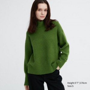 Chandails Uniqlo Souffle Yarn High Neck Long-Sleeve Femme Vert | 4830189