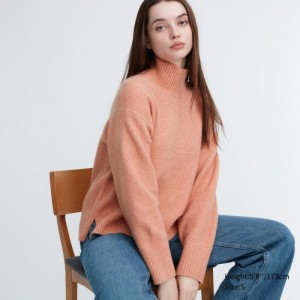 Chandails Uniqlo Souffle Yarn High Neck Long-Sleeve Femme Rose | 6768333