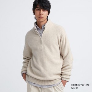 Chandails Uniqlo Souffle Yarn Long Sleeve Half-zip Homme Beige | 2804682