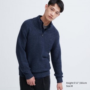 Chandails Uniqlo Souffle Yarn Long Sleeve Half-zip Homme Bleu Marine | 5242057