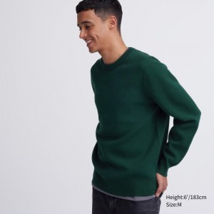 Chandails Uniqlo Washable Milano Ribbed Crew Neck Homme Vert | 1403658