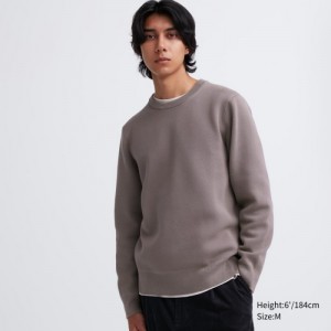 Chandails Uniqlo Washable Milano Ribbed Crew Neck Long-Sleeve Femme Beige | 4612876