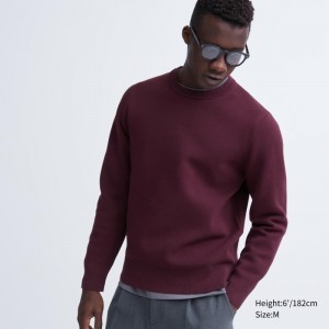 Chandails Uniqlo Washable Milano Ribbed Crew Neck Homme Bordeaux | 6803316