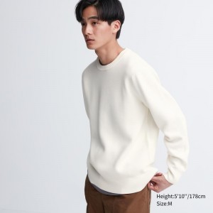 Chandails Uniqlo Washable Milano Ribbed Crew Neck Homme Blanche | 8141932