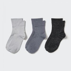 Chaussette Uniqlo Crew Glitter (3 Pairs) Femme Grise | 1412748