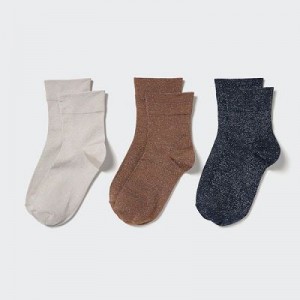 Chaussette Uniqlo Crew Glitter (3 Pairs) Femme Beige | 5071922