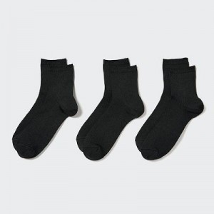 Chaussette Uniqlo Crew Ribbed (3 Pairs) Femme Noir | 4777258