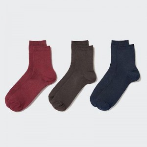 Chaussette Uniqlo Crew Ribbed (3 Pairs) Femme Rouge | 4140276