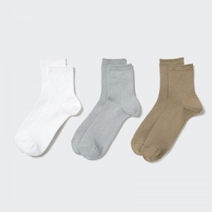 Chaussette Uniqlo Crew Ribbed (3 Pairs) Femme Blanche | 1859451