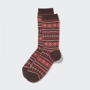 Chaussette Uniqlo HEATTECH Fair Isle Femme Marron | 8949441