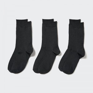 Chaussette Uniqlo Wide Ribbed (3 Pairs) Femme Noir | 3896232