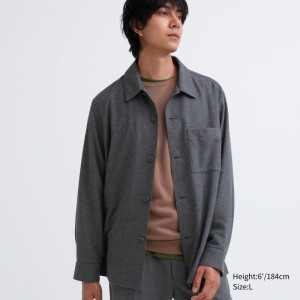 Chemises Uniqlo Brushed Twill Overshirt Homme Grise | 8633412
