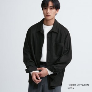 Chemises Uniqlo Brushed Twill Overshirt Homme Noir | 9071661