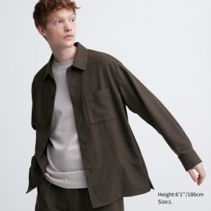 Chemises Uniqlo Brushed Twill Overshirt Homme Marron | 7292515