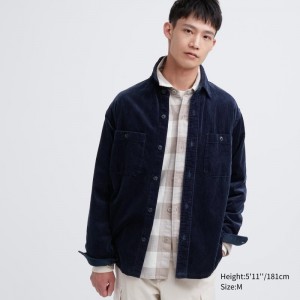 Chemises Uniqlo Corduroy Work Long-sleeve Homme Bleu Marine | 5788564