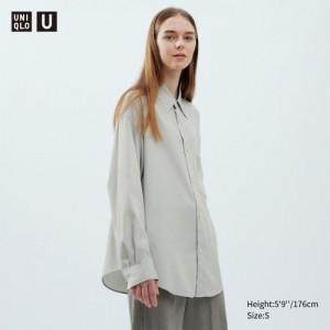 Chemises Uniqlo Draped Long-Sleeve Femme Grise | 6429042