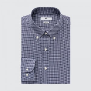 Chemises Uniqlo Easy Care Checked Stretch Slim-fit Long-sleeve Homme Bleu Marine | 9558826