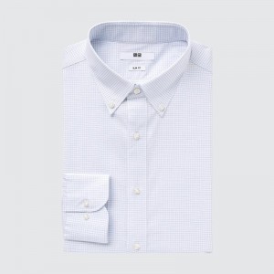 Chemises Uniqlo Easy Care Checked Stretch Slim-fit Long-sleeve Homme Bleu | 2886507