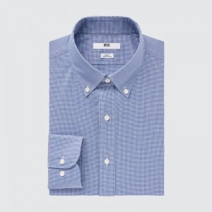Chemises Uniqlo Easy Care Checked Stretch Slim-fit Long-sleeve Homme Bleu | 9599259