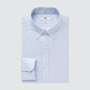 Chemises Uniqlo Easy Care Checked Stretch Slim-fit Long-sleeve Homme Bleu | 9856506