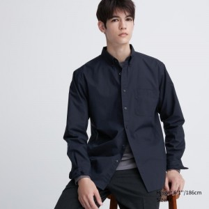 Chemises Uniqlo Extra Fine Cotton Broadcloth Long-sleeve Homme Bleu Marine | 2057595