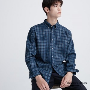 Chemises Uniqlo Extra Fine Cotton Broadcloth Checked Long-sleeve Homme Bleu Marine | 2952488