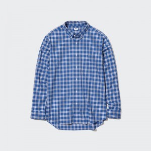 Chemises Uniqlo Extra Fine Cotton Broadcloth Long-sleeve Homme Bleu | 3973005