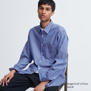 Chemises Uniqlo Extra Fine Cotton Broadcloth Long-sleeve Homme Bleu | 7130493