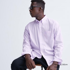 Chemises Uniqlo Extra Fine Cotton Broadcloth Long-sleeve Homme Violette | 7820507
