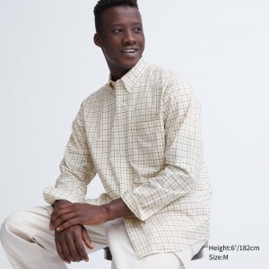 Chemises Uniqlo Extra Fine Cotton Broadcloth Checked Long-sleeve Homme Blanche | 6296546