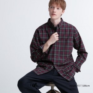 Chemises Uniqlo Extra Fine Cotton Broadcloth Checked Casual Femme Bordeaux | 4946191