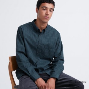 Chemises Uniqlo Extra Fine Cotton Broadcloth Checked Long-sleeve Homme Vert | 3685475