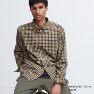 Chemises Uniqlo Extra Fine Cotton Broadcloth Checked Long-sleeve Homme Jaune | 8133829