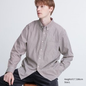 Chemises Uniqlo Extra Fine Cotton Broadcloth Striped Long-sleeve Homme Marron | 2844733