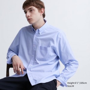 Chemises Uniqlo Extra Fine Cotton Broadcloth Long-sleeve Homme Bleu | 6143010