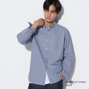 Chemises Uniqlo Extra Fine Cotton Broadcloth Checked Casual Femme Bleu | 1064491