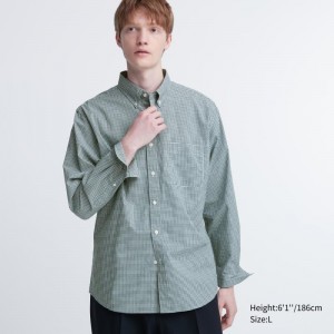 Chemises Uniqlo Extra Fine Cotton Broadcloth Checked Long-sleeve Homme Vert | 8833584