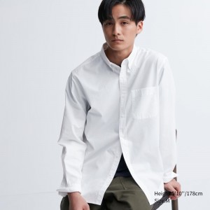 Chemises Uniqlo Extra Fine Cotton Broadcloth Long-sleeve Homme Blanche | 1676016