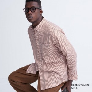 Chemises Uniqlo Extra Fine Cotton Broadcloth Striped Long-sleeve Homme Orange | 1950235